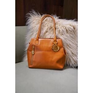 Christian Dior Vintage Brown Leather Shoulder Bag Gold Hardware